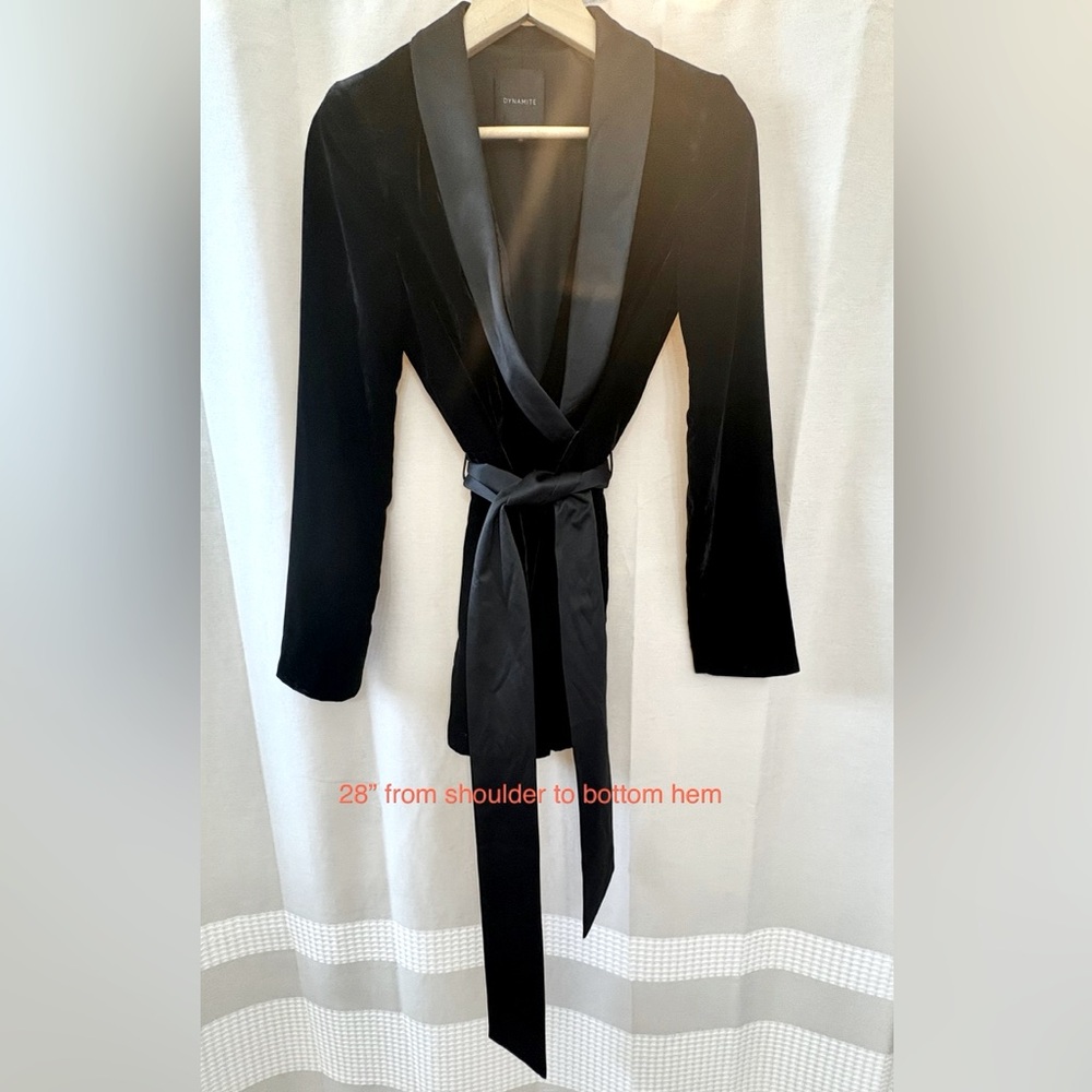 Sz small Dynamite brand velvet Tuxedo Romper with Satin Collar and Sash